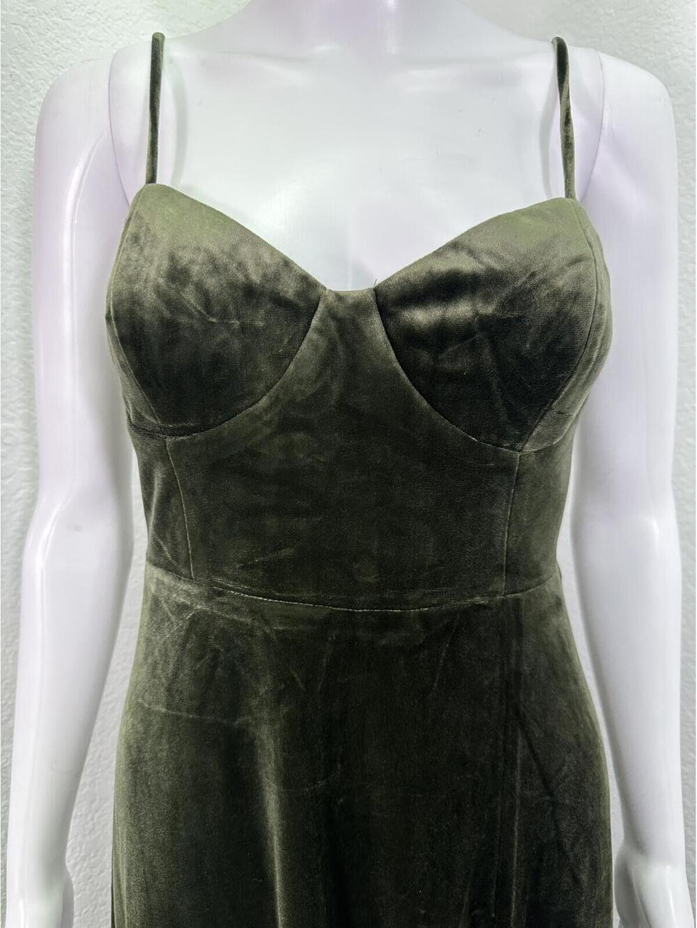 Sz S Lulu’s Olive Green Velvet Maxi Dress Bustier Fairycore Whimsigoth Forest - Picture 2 of 6